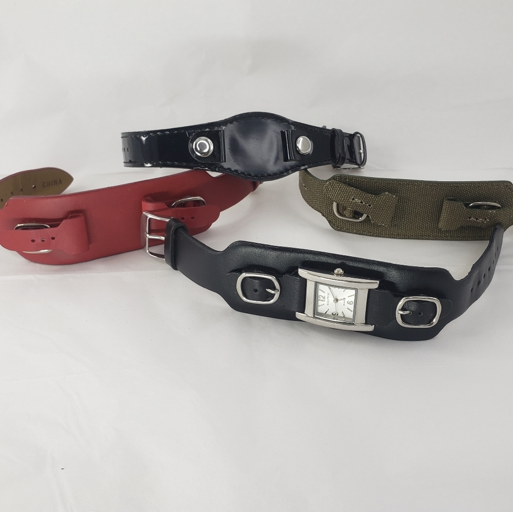Silver Square Face Watch with 4 Bands 1" Face 1.25" Band